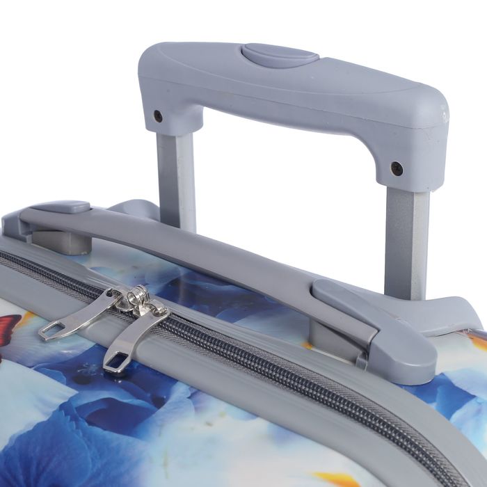 Чемодан с кейсом "Бабочки", малый, 20", 41 л, кодовый замок, 4 колеса, кейс крепится на ручку, цвет белый