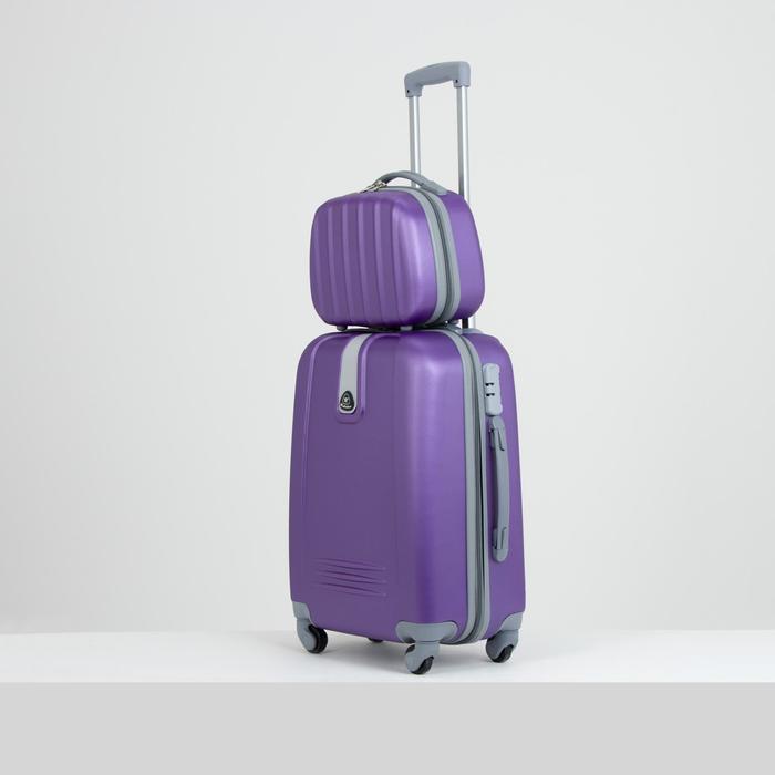 Чемодан с кейсом, малый, 20", 26 л, кодовый замок, 4 колеса, цвет фиолетовый