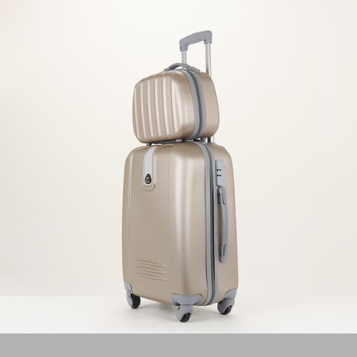 Чемодан с кейсом, малый, 20", 26 л, кодовый замок, 4 колеса, цвет серый