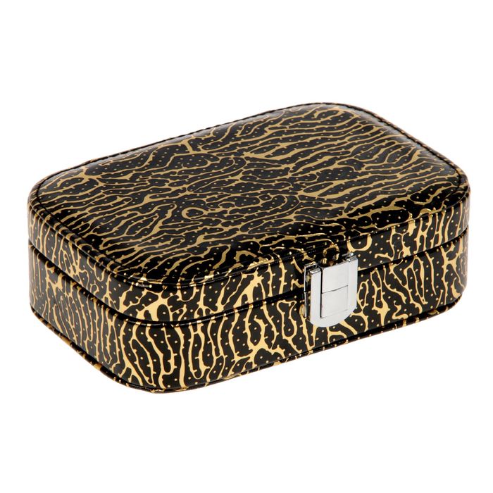 Шкатулка кожзам для украшений "Золотые трещинки на черном" 4,5х15х10 см