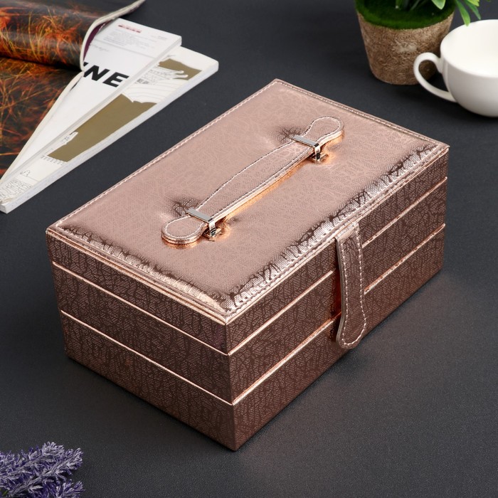 Шкатулка кожзам для украшений "Металлик золото" 12х25х16 см