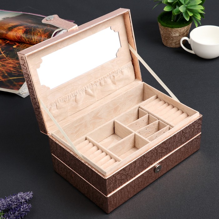 Шкатулка кожзам для украшений "Металлик золото" 12х25х16 см