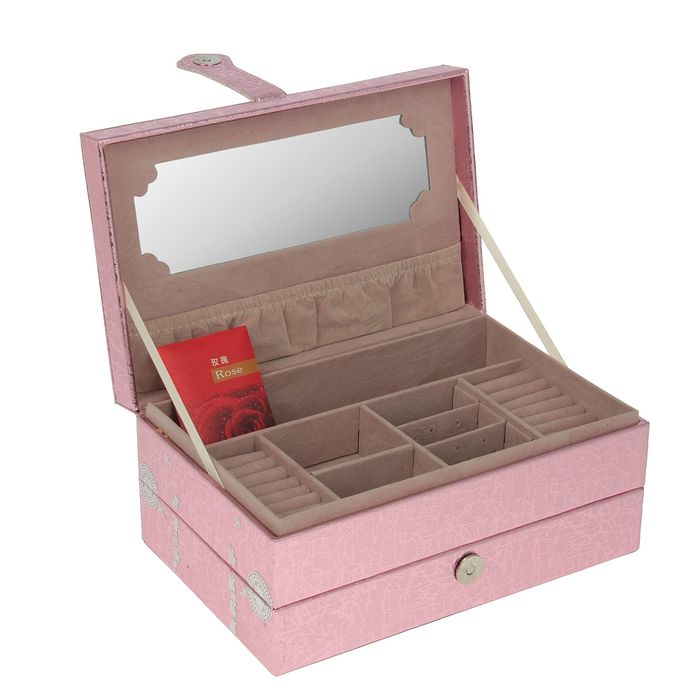 Шкатулка кожзам для украшений "Металлик розовый" 12х25х16 см