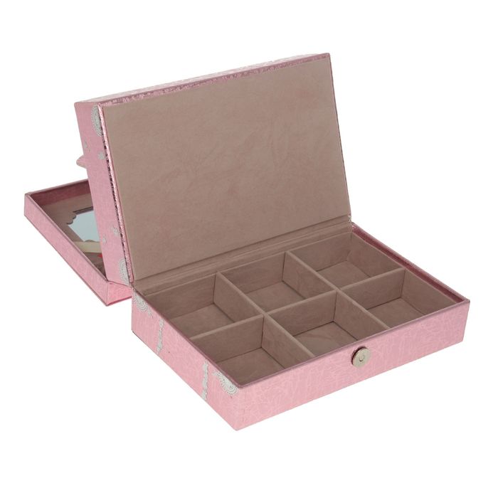 Шкатулка кожзам для украшений "Металлик розовый" 12х25х16 см