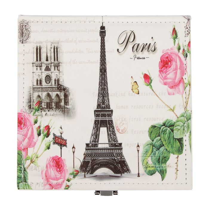 Шкатулка кожзам для украшений "Эйфелева башня и розовые пионы" 8х14,5х14,5 см