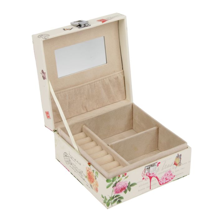 Шкатулка кожзам для украшений "Цветочная туфелька" 8х14,5х14,5 см