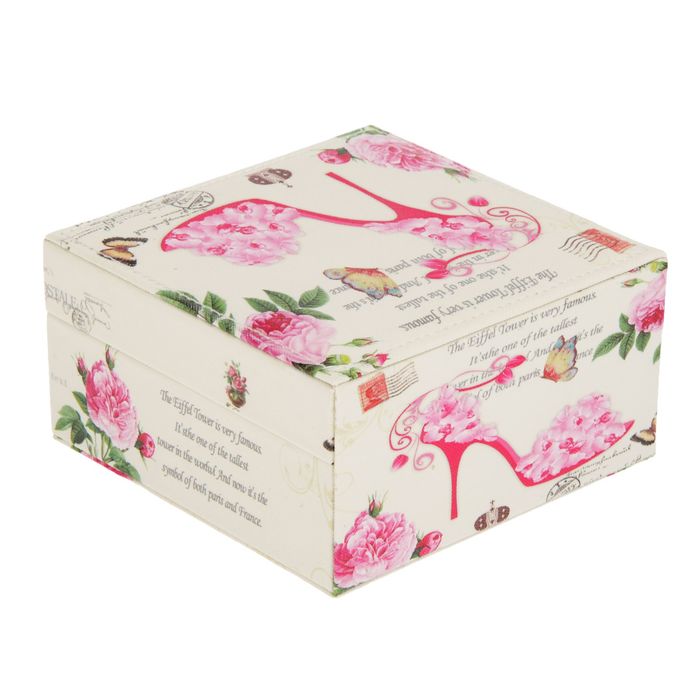 Шкатулка кожзам для украшений "Цветочная туфелька" 8х14,5х14,5 см