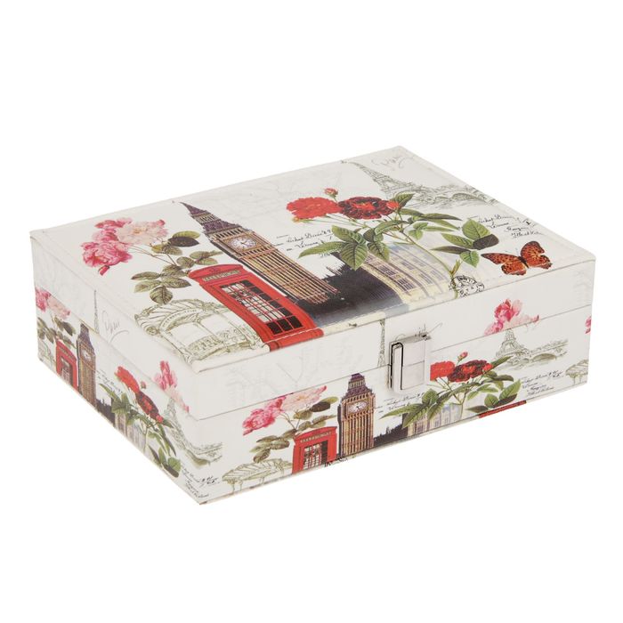 Шкатулка кожзам для украшений "Биг-бен и телефонная будка" 8х25х19 см