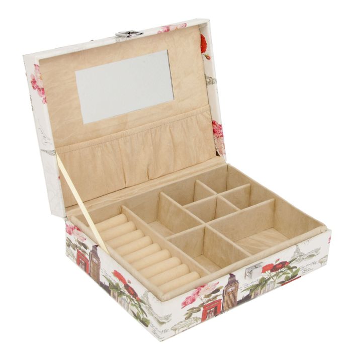 Шкатулка кожзам для украшений "Биг-бен и телефонная будка" 8х25х19 см