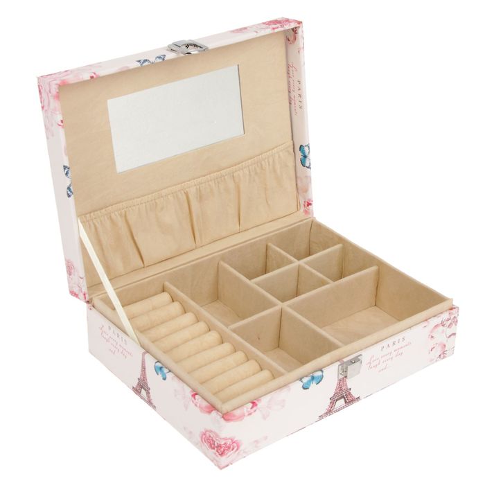 Шкатулка кожзам для украшений "Эйфелева башня и бабочка" 8х25х19 см