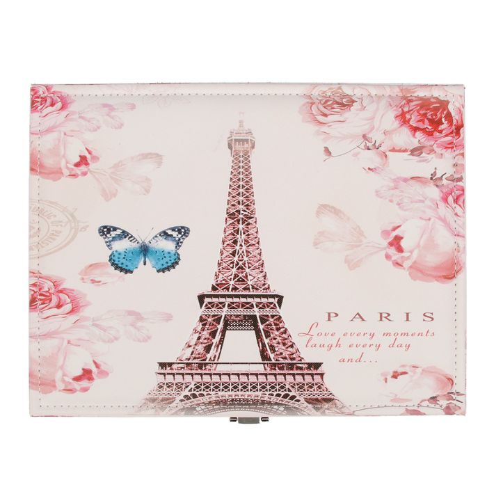 Шкатулка кожзам для украшений "Эйфелева башня и бабочка" 8х25х19 см