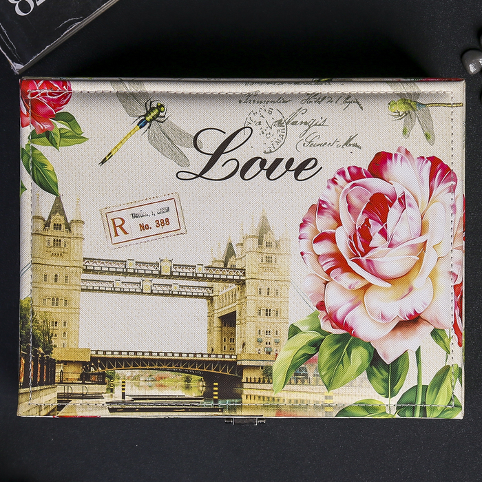 Шкатулка кожзам для украшений "Мост и розовый пион" 8х25х19 см