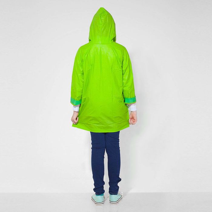 Дождевик детский "Зелёный лягушонок" на кнопках с капюшоном, р-р М, рост 100-110 см