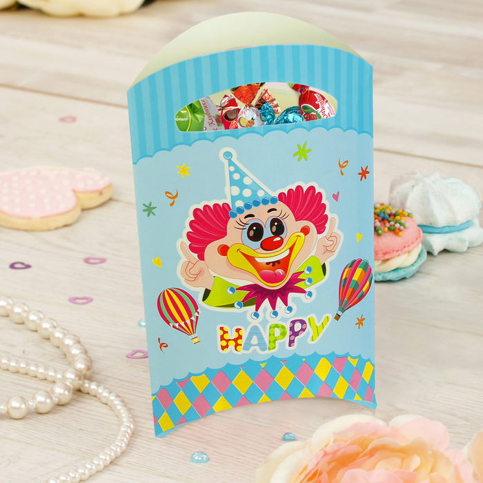 Пакет подарочный 14*24 см "Клоун" голубой цвет (набор 6 шт)