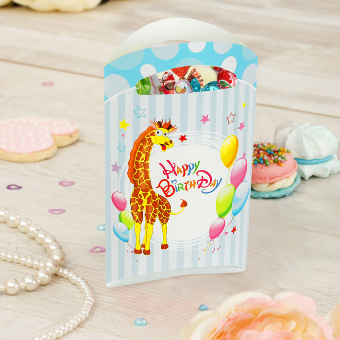 Пакет подарочный 14*24 см "Жирафик" голубой цвет (набор 6 шт)