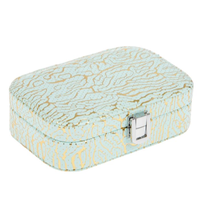 Шкатулка кожзам для украшений "Золотые трещинки на нежно-голубом" 4,5х15х10 см