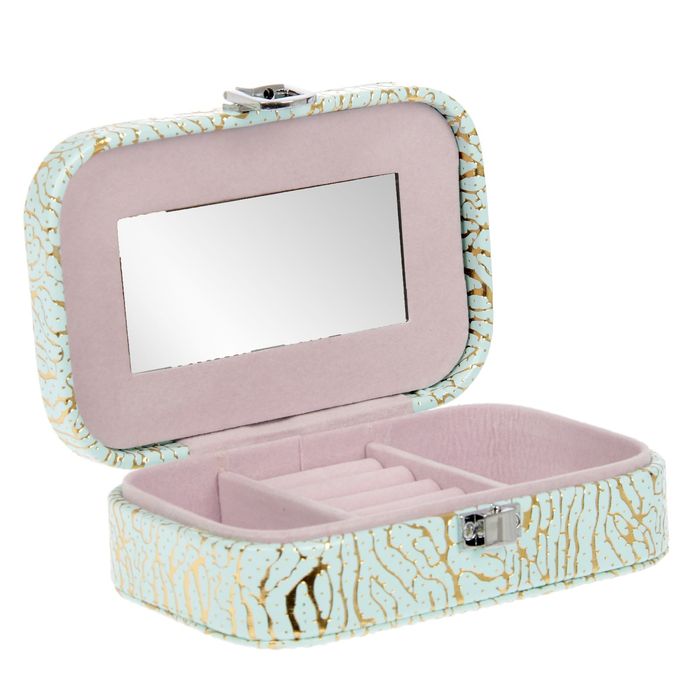 Шкатулка кожзам для украшений "Золотые трещинки на нежно-голубом" 4,5х15х10 см