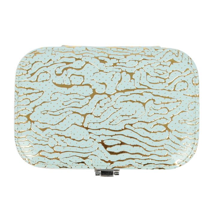 Шкатулка кожзам для украшений "Золотые трещинки на нежно-голубом" 4,5х15х10 см