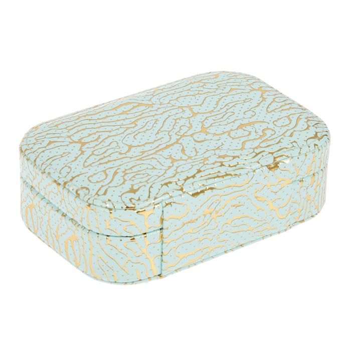 Шкатулка кожзам для украшений "Золотые трещинки на нежно-голубом" 4,5х15х10 см