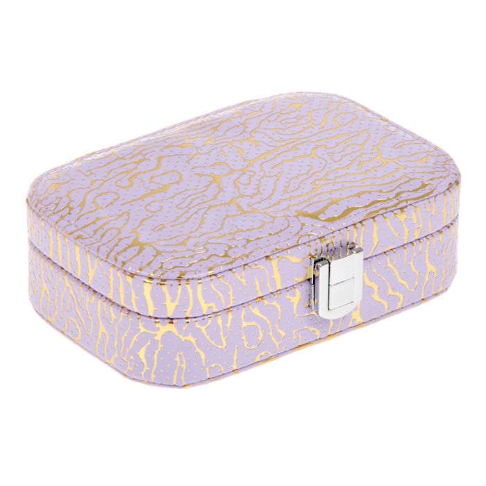 Шкатулка кожзам для украшений "Золотые трещинки на нежно-сиреневом" 4,5х15х10 см