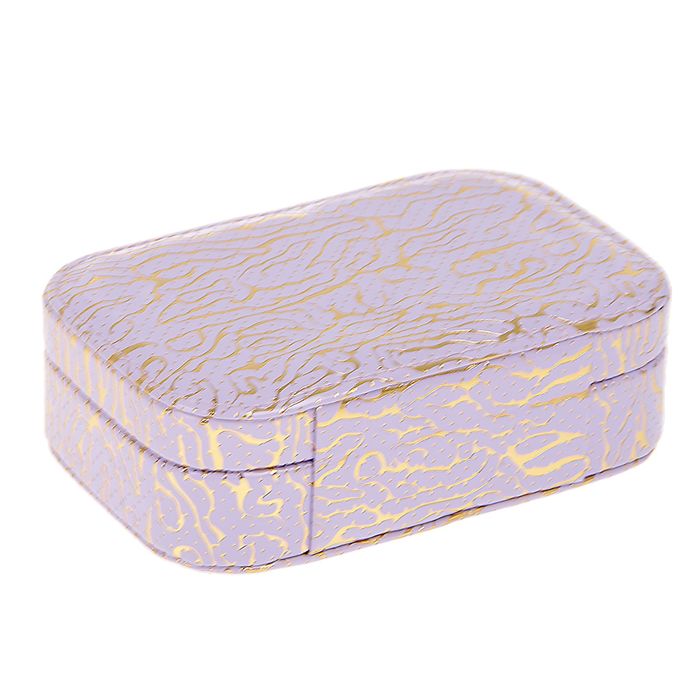 Шкатулка кожзам для украшений "Золотые трещинки на нежно-сиреневом" 4,5х15х10 см