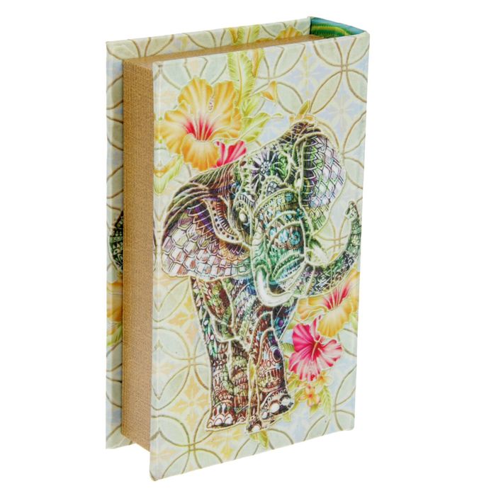 Сейф-книга дерево "Слон" шёлк, стразы 21х13х5 см
