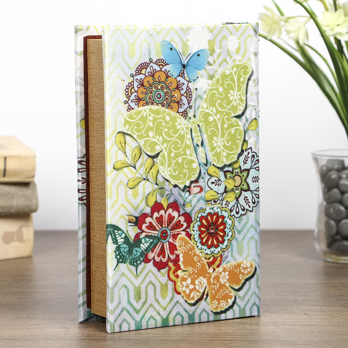 Шкатулка-книга дерево "Красочные бабочки" шёлк, стразы 21х13х5 см