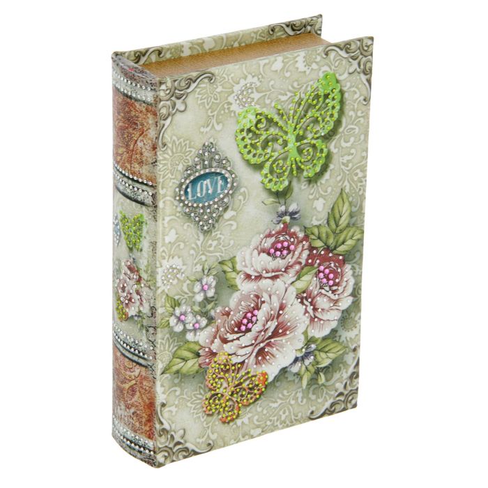 Шкатулка-книга дерево "Нежность" шёлк, стразы 21х13х5 см