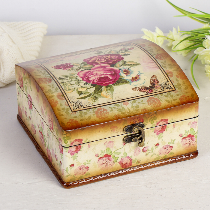 Шкатулка дерево лаковая "Летний букет" 18х18х10 см