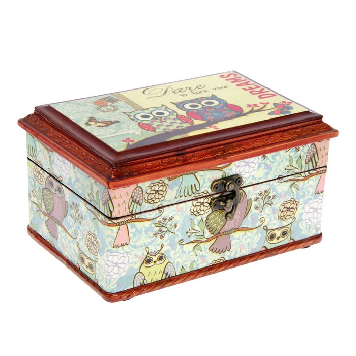 Шкатулка дерево лаковая "Совята на веточке" 20х13,7х11 см
