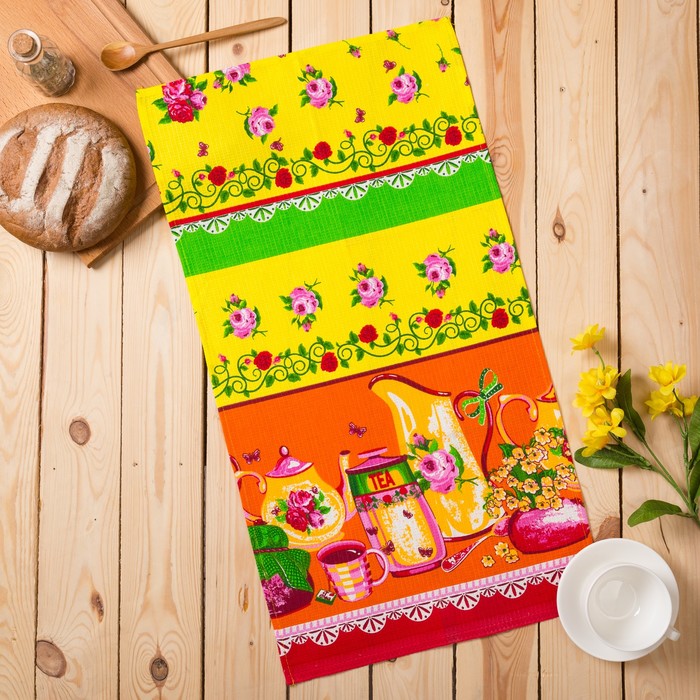 Полотенце вафельное набивное Прованс 40*75 см желтое 160 гр/м хл.100%