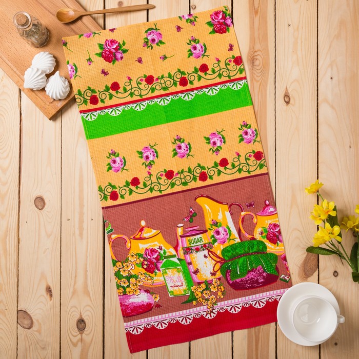 Полотенце вафельное набивное Прованс 40*75 см коричневый 160 гр/м хл.100%