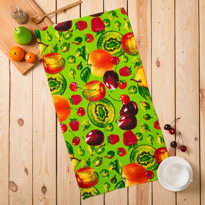 Полотенце вафельное набивное Фрукты 3D 40*75 см зеленый 160 гр/м хл.100%