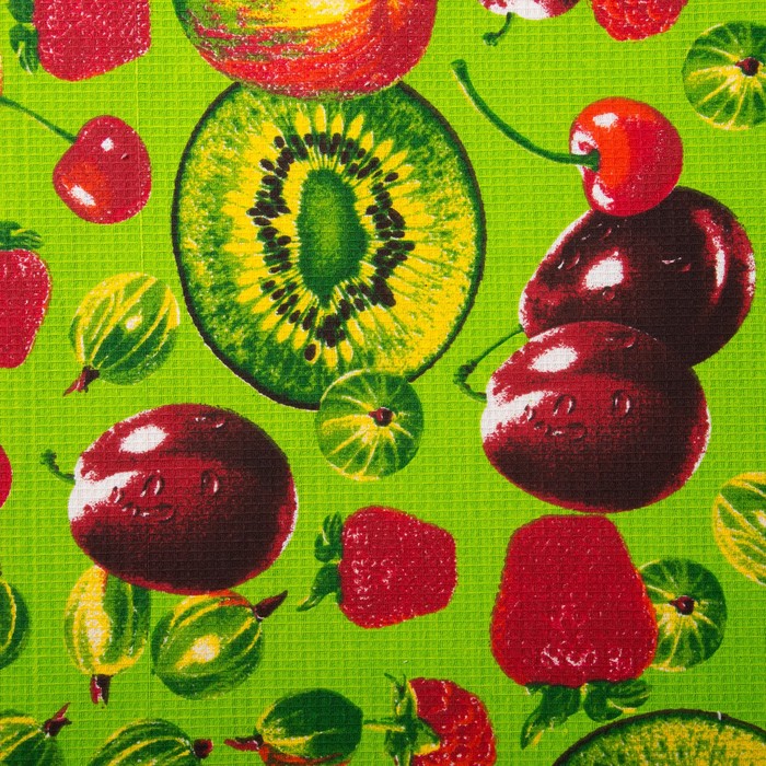 Полотенце вафельное набивное Фрукты 3D 40*75 см зеленый 160 гр/м хл.100%