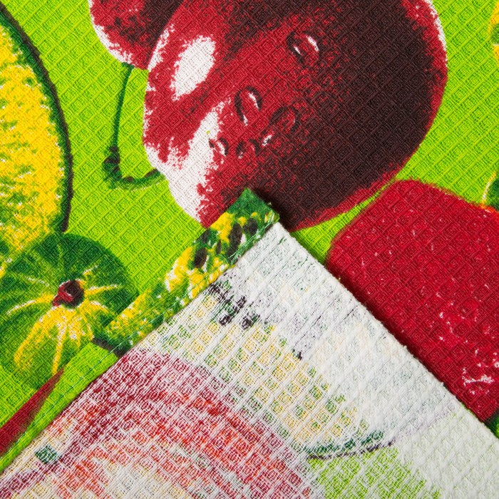 Полотенце вафельное набивное Фрукты 3D 40*75 см зеленый 160 гр/м хл.100%