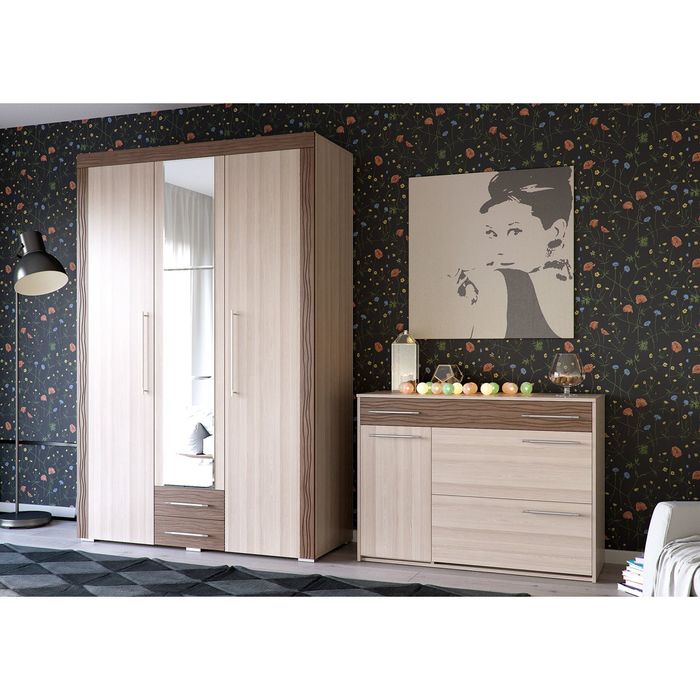 Шкаф распашной 3х дверный с ящиками АЗАЛИЯ Ясень шимо светлый/МДФ-яс.темный