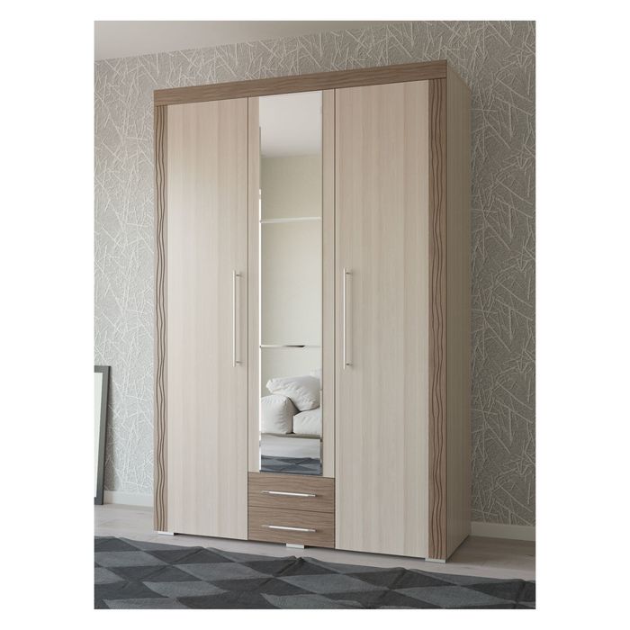 Шкаф распашной 3х дверный с ящиками АЗАЛИЯ Ясень шимо светлый/МДФ-яс.темный