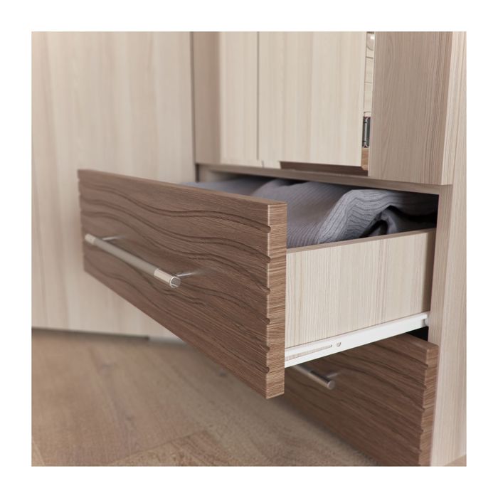 Шкаф распашной 3х дверный с ящиками АЗАЛИЯ Ясень шимо светлый/МДФ-яс.темный