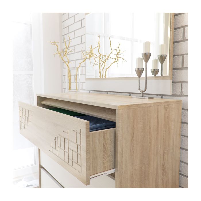 Комод МАЛЬТА Дуб сонома/Рамух белый/МДФ-дуб сонома