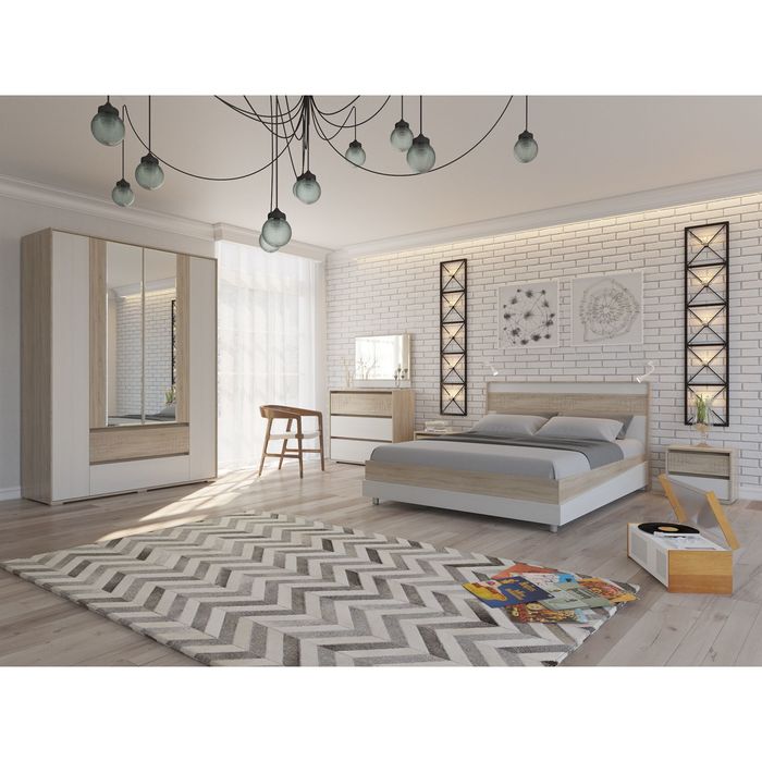 Шкаф 4-х дверный с ящиками МАЛЬТА Дуб сонома/Рамух белый/МДФ-дуб сонома