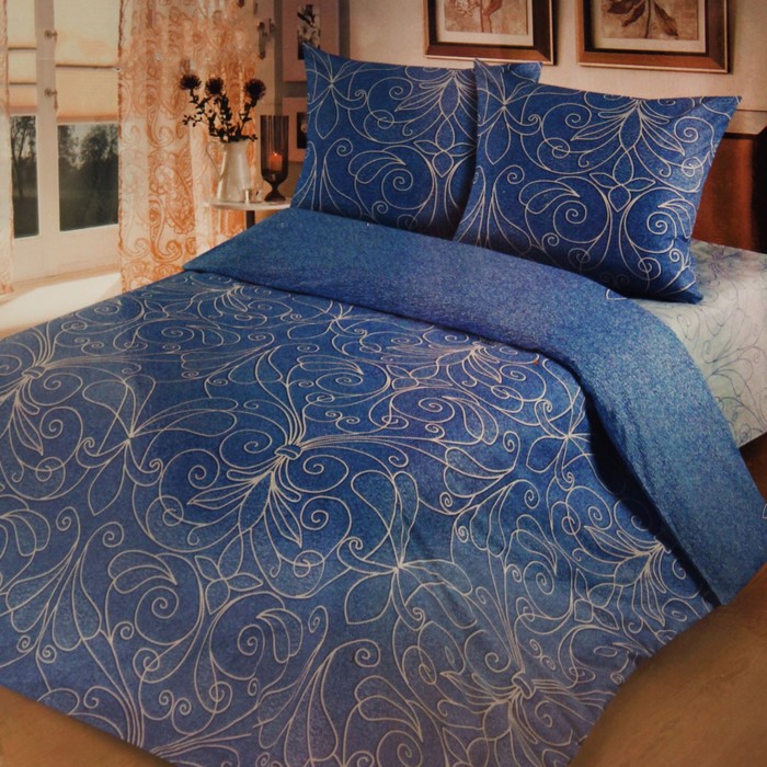 фото Постельное бельё евро"традиция: жемчужина", цвет голубой, 200х217 см,220х240, 70х70см - 2 шт традиция текстиля