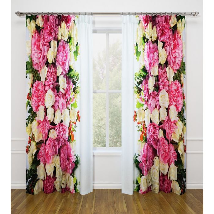 Фотошторы "Цветочная лоза", ширина 145 см, высота 260 см-2 шт., габардин 07435