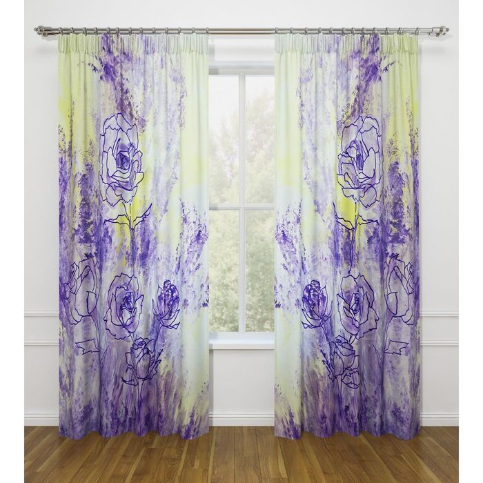 Фотошторы "Розы в графике", ширина 145 см, высота 260 см-2 шт., габардин 07456