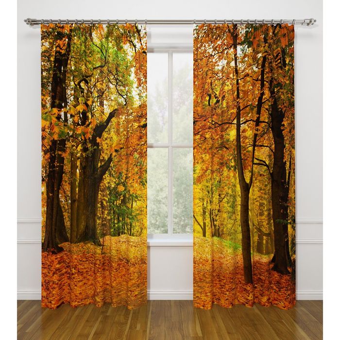 Фотошторы "Осенний листопад", ширина 145 см, высота 260 см-2 шт., габардин 07458