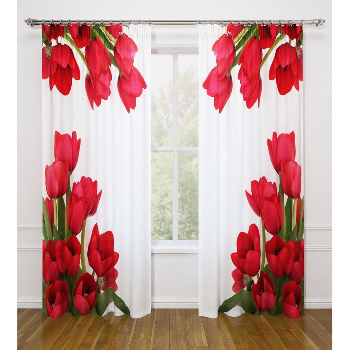 Фотошторы "Тюльпаны", ширина 145 см, высота 260 см-2 шт., габардин 07464