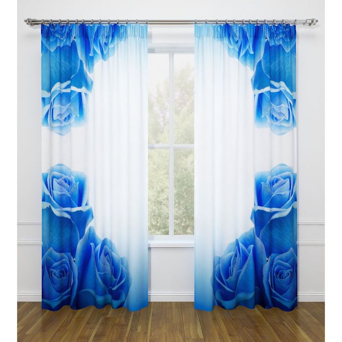 Фотошторы "Синие розы", ширина 145 см, высота 260 см-2 шт., габардин 07478