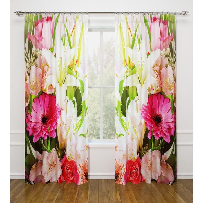 Фотошторы "Летние цветы", ширина 145 см, высота 260 см-2 шт., габардин 07516