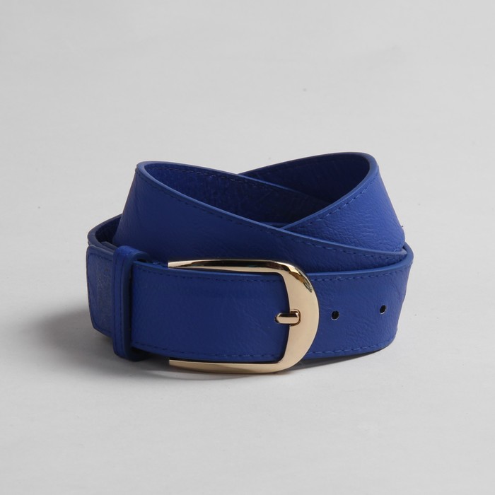 Ремень женский, гладкий, пряжка золото, ширина - 3 см, цвет синий