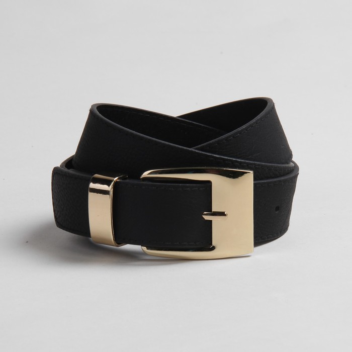 Ремень женский, гладкий, пряжка и хомут золото, ширина - 3 см, цвет чёрный