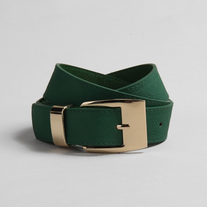 Ремень женский, гладкий, пряжка и хомут золото, ширина - 3 см, цвет зелёный